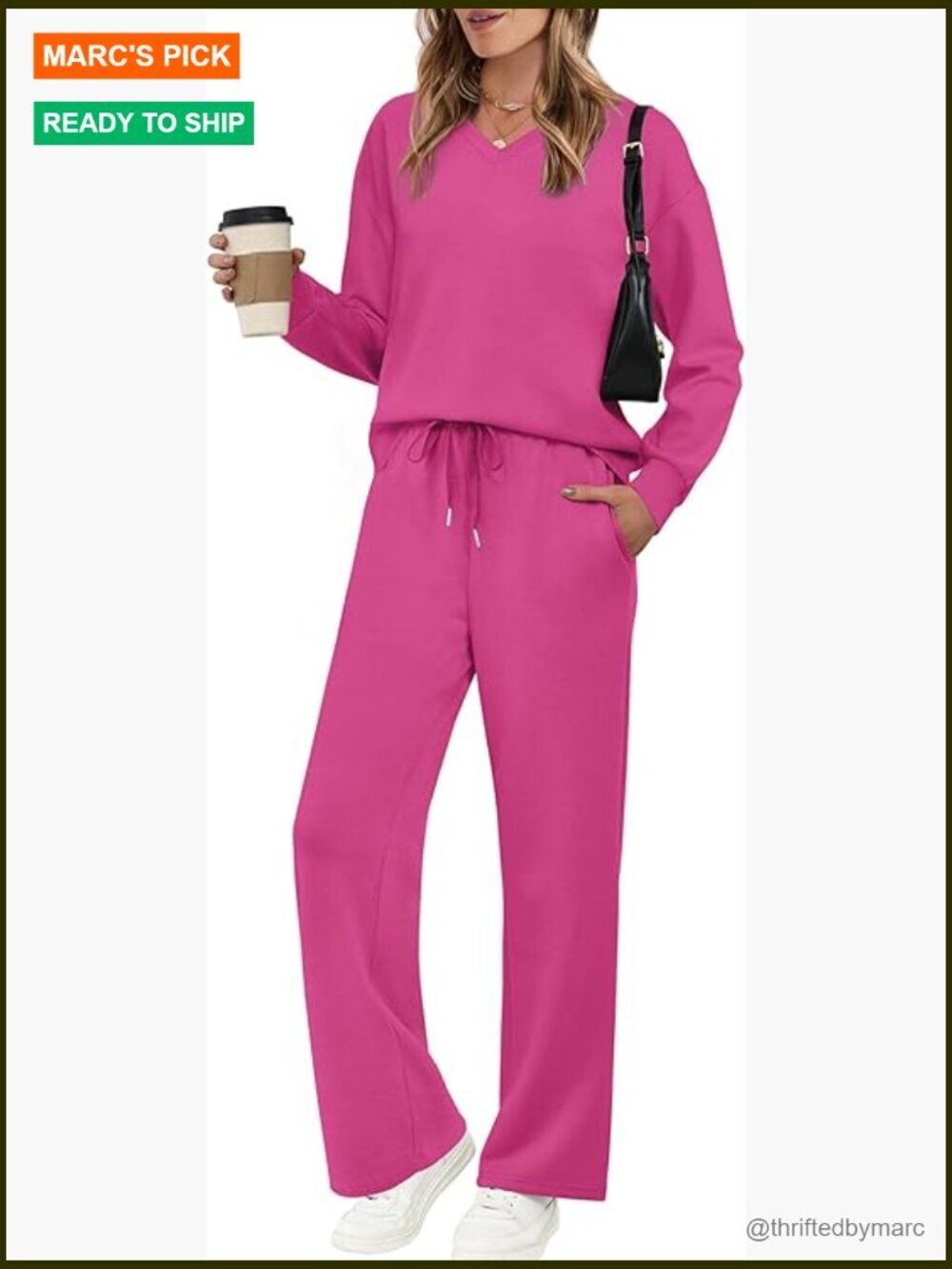 Women's V-Neck Tracksuit Set with Wide Leg Pants, Size XXL, Polyester Blend